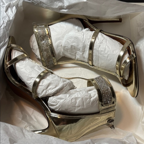BCBGMaxAzria Shimmering Gold Strappy Heels - Picture 5 of 5